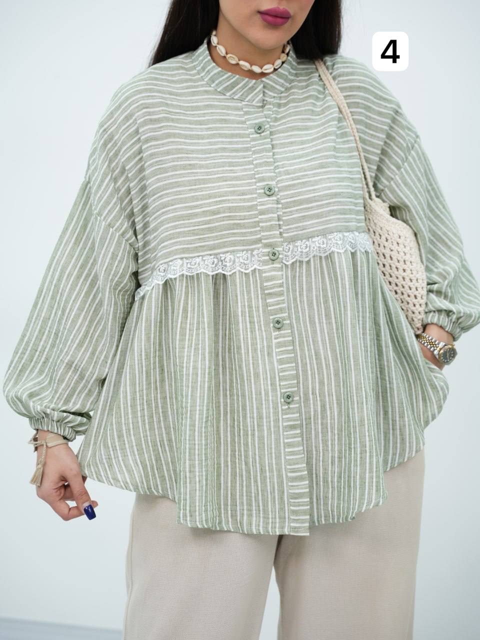 شومیز لنین راه راه عروسکی پارلا کد 6881