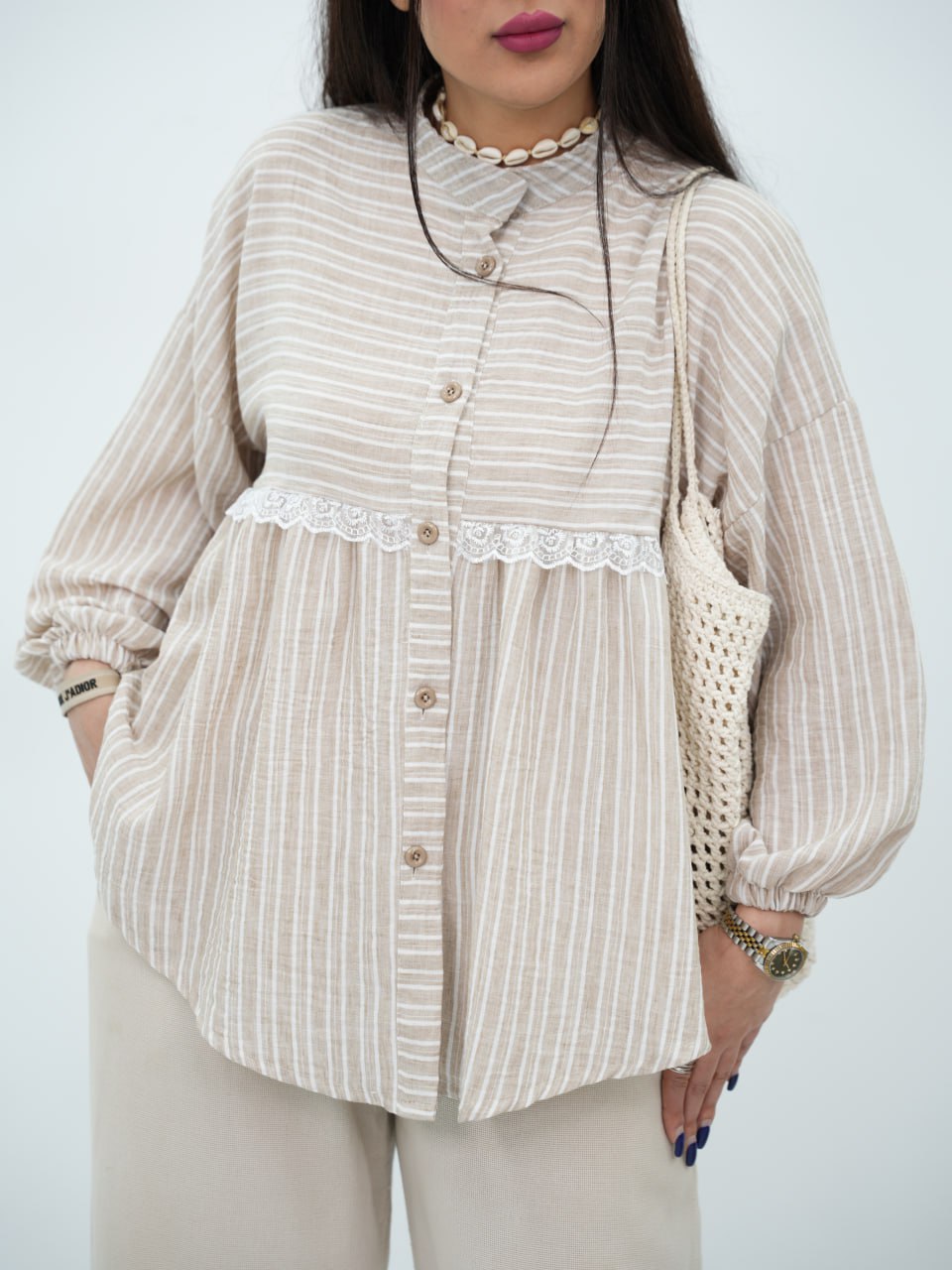 شومیز لنین راه راه عروسکی پارلا کد 6881