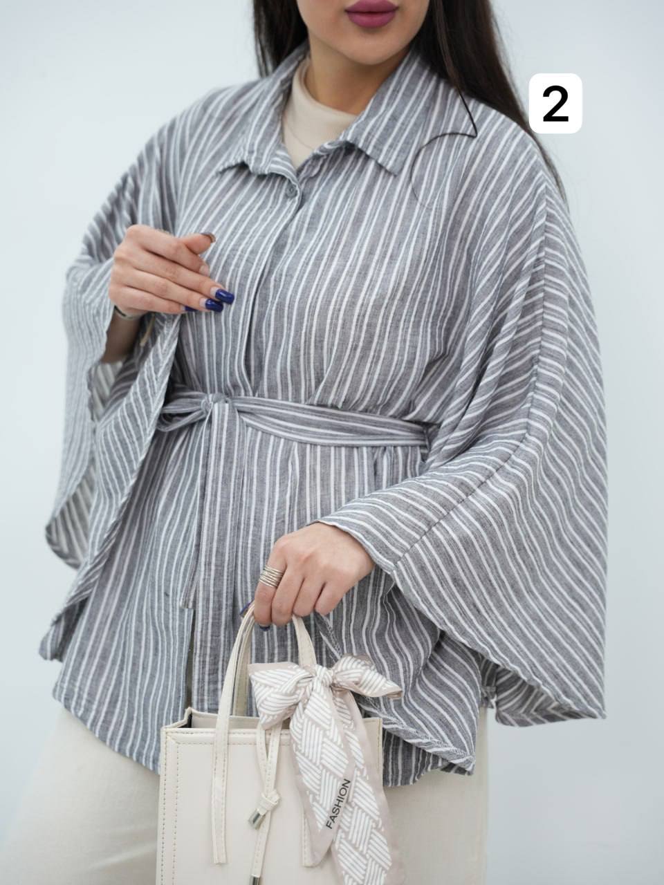 شومیز پانچ کمردار راه راه شکیبا کد6898