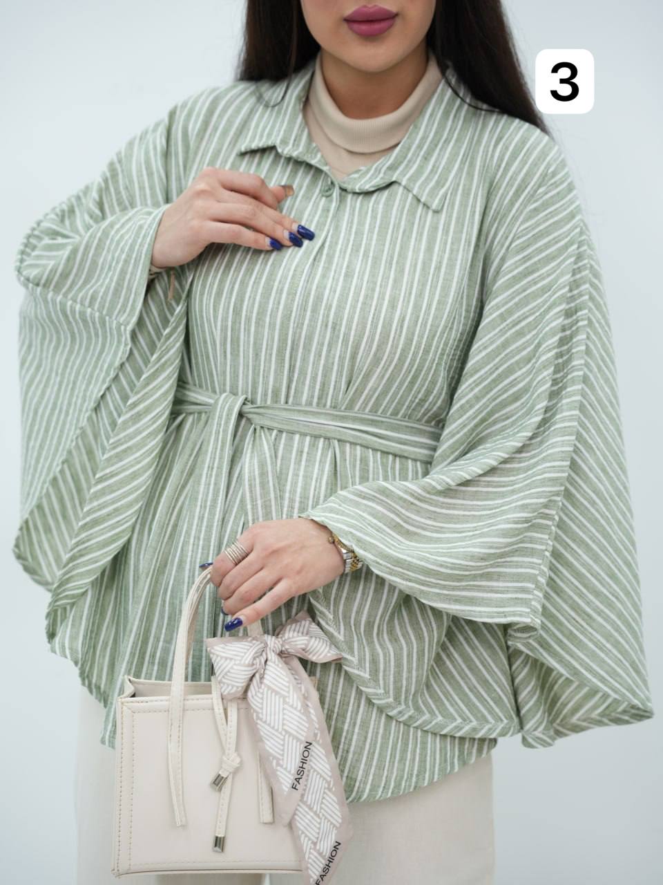 شومیز پانچ کمردار راه راه شکیبا کد6898