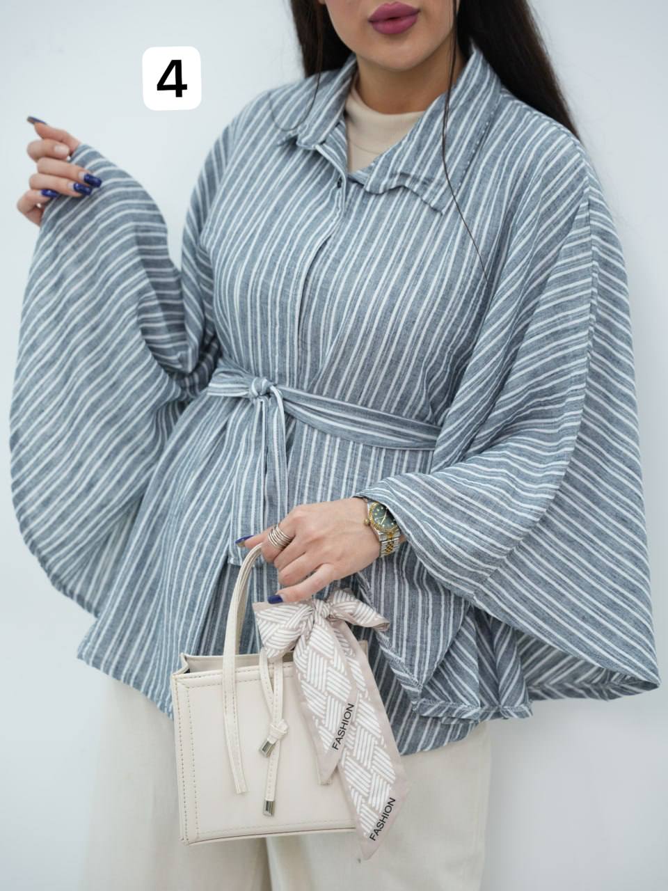 شومیز پانچ کمردار راه راه شکیبا کد6898