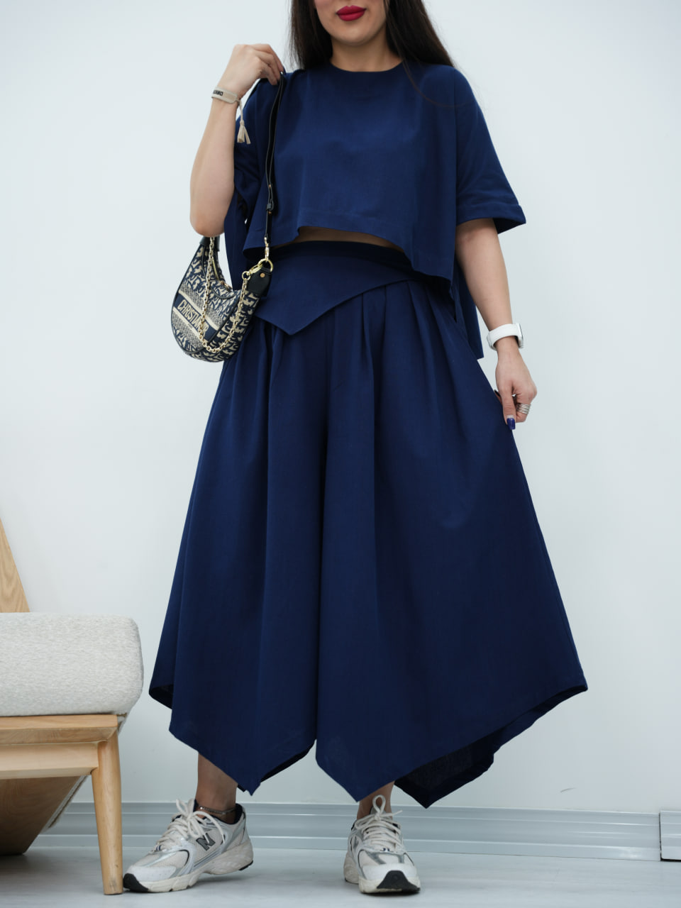 ست جلوبسته و دامن شلواری لنین سایه کد6904