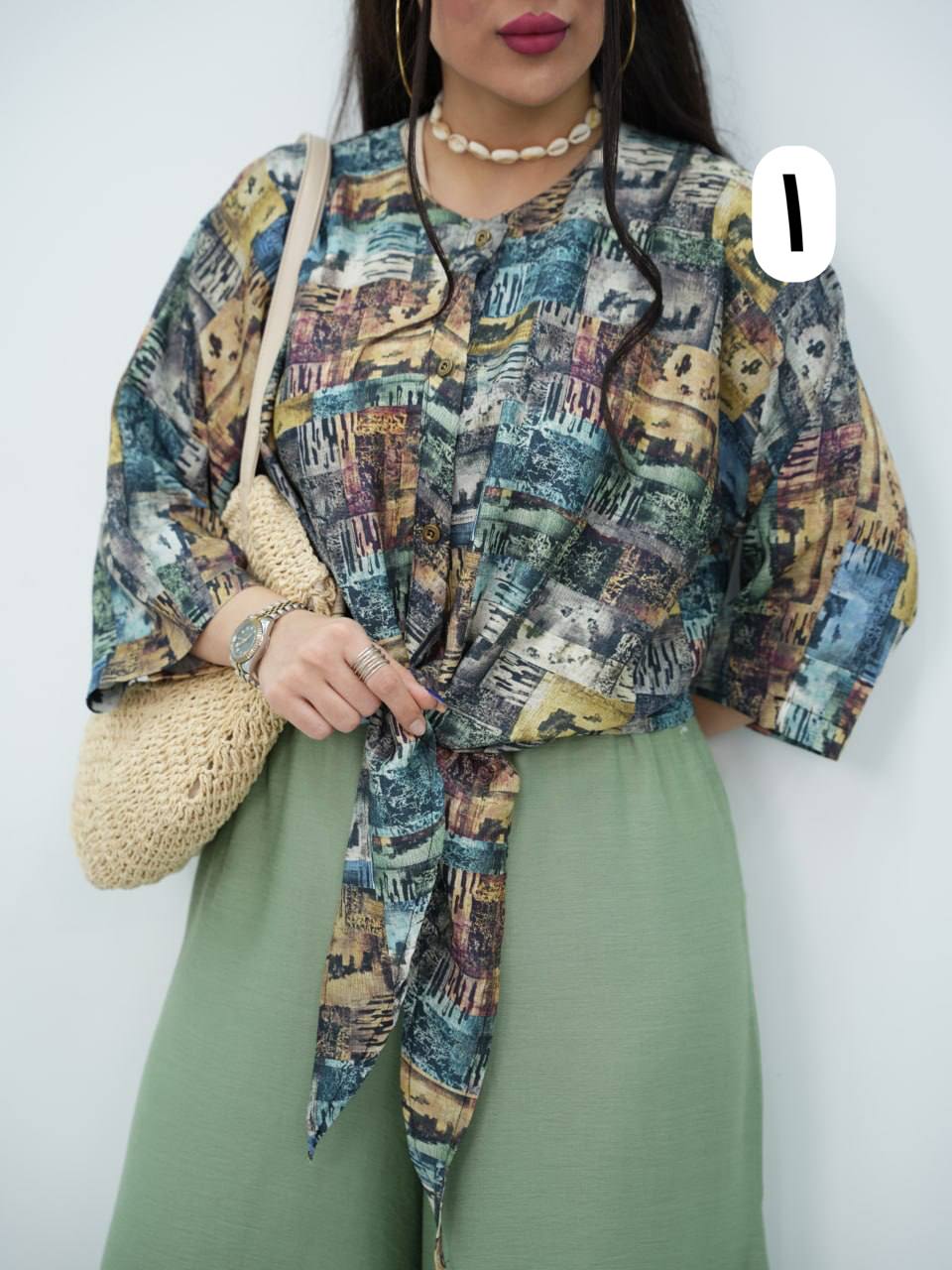 ست شومیز گره ای و شلوار نیلای کد6921