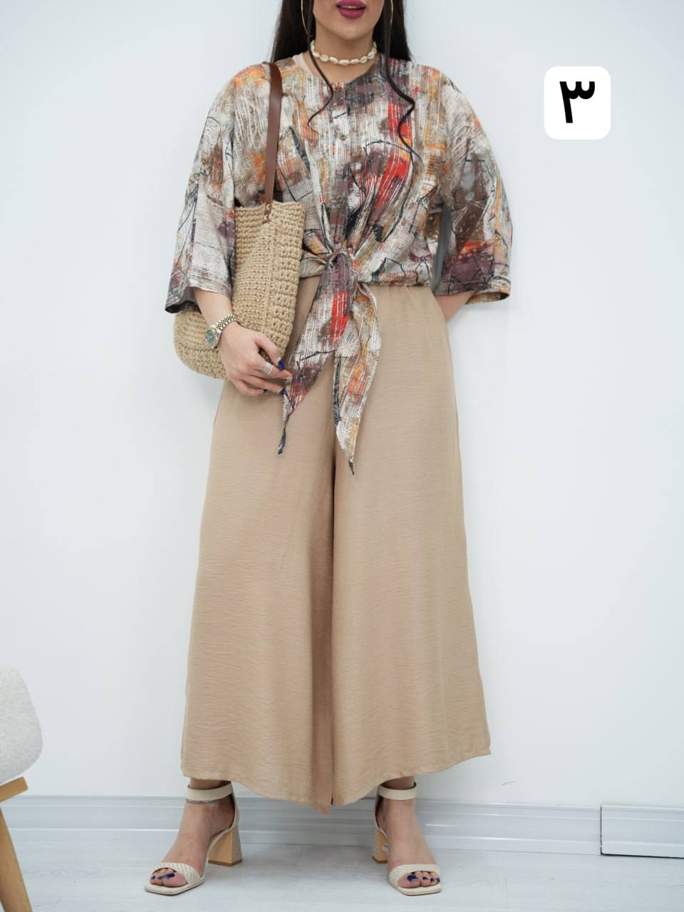ست شومیز گره ای و شلوار نیلای کد6921