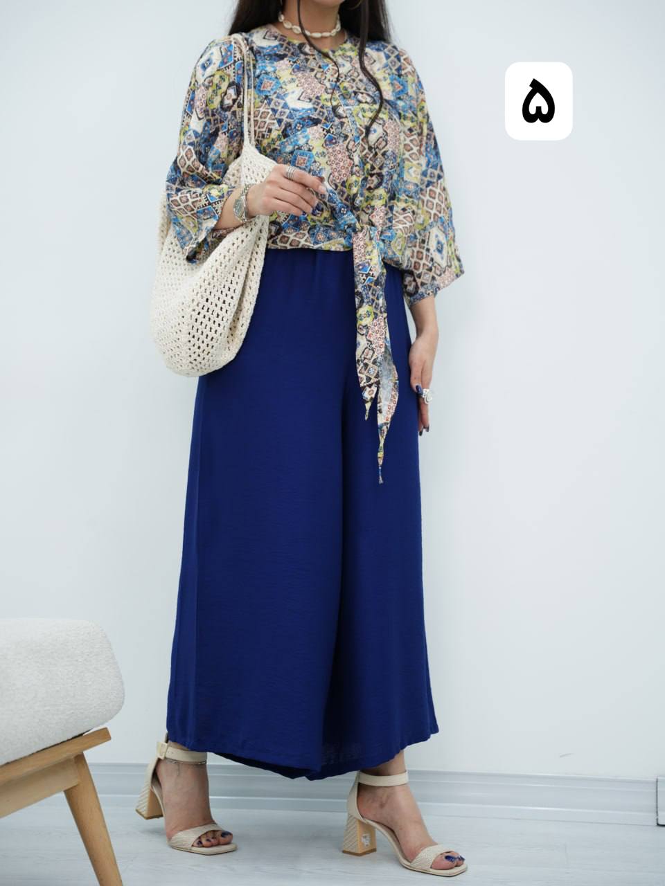 ست شومیز گره ای و شلوار نیلای کد6921