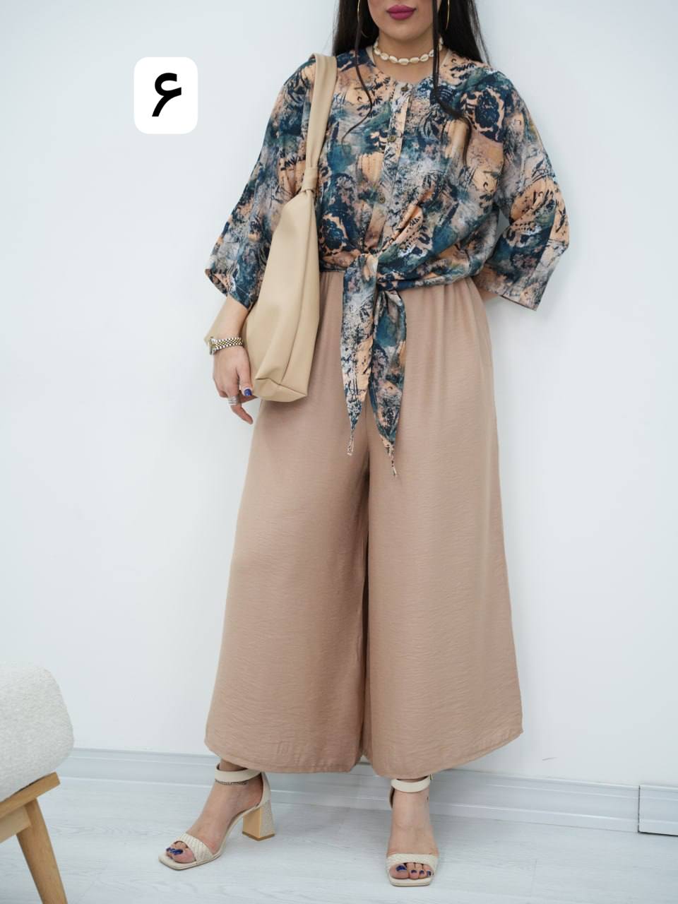 ست شومیز گره ای و شلوار نیلای کد6921
