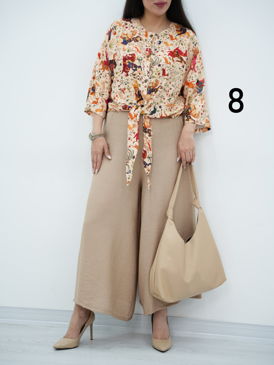 ست شومیز گره ای و شلوار نیلای کد6921
