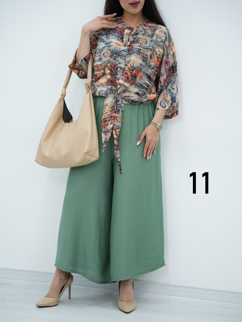 ست شومیز گره ای و شلوار نیلای کد6921