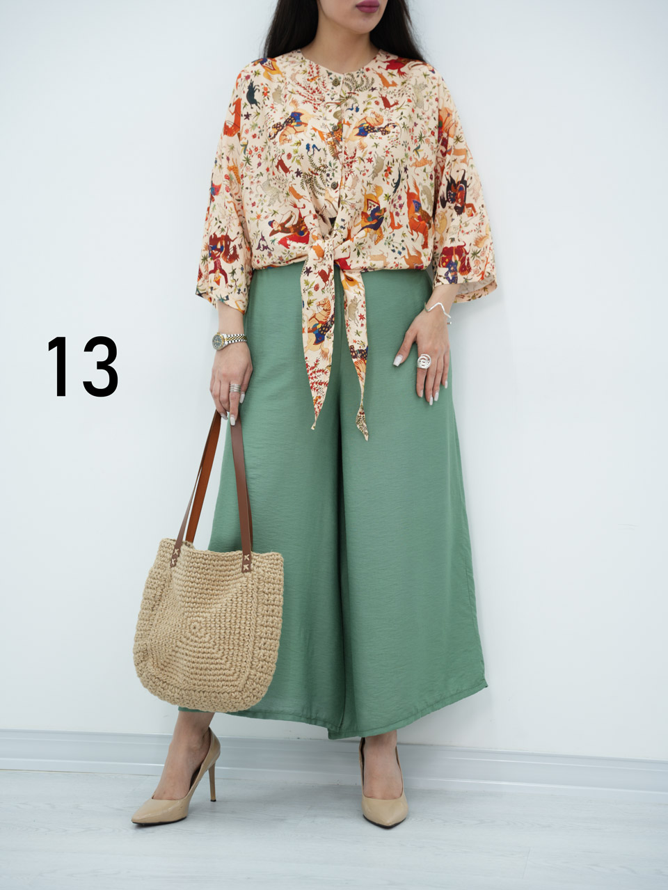 ست شومیز گره ای و شلوار نیلای کد6921