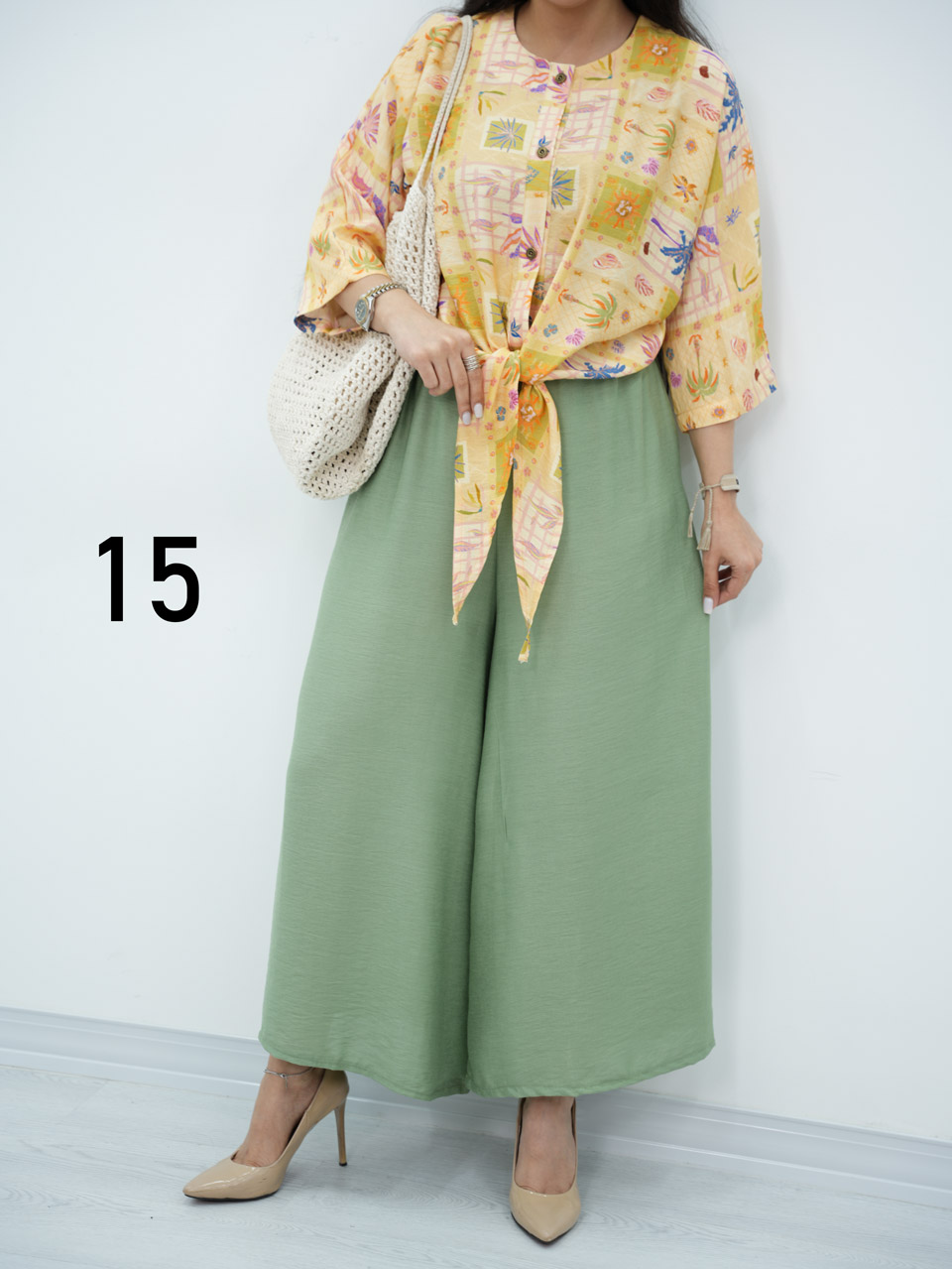 ست شومیز گره ای و شلوار نیلای کد6921