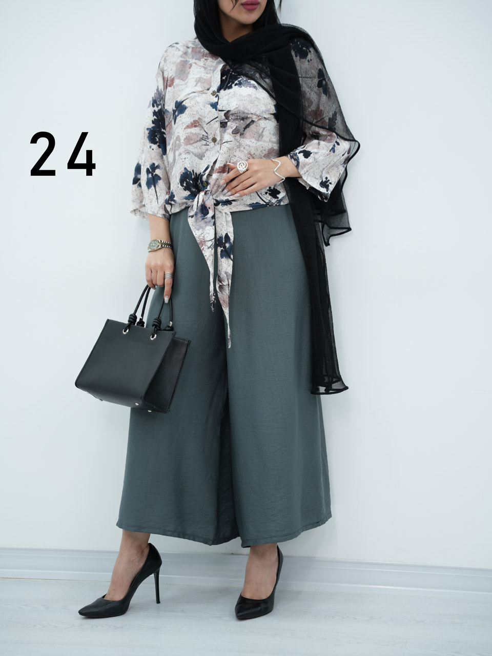ست شومیز گره ای و شلوار نیلای کد6921