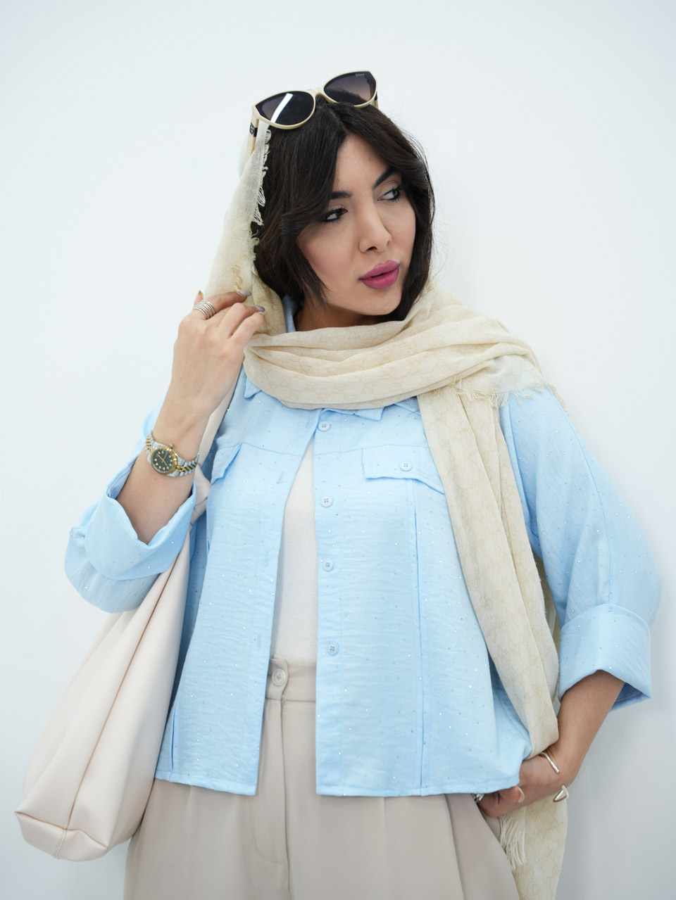 شومیز جلو دوخت نگین دار یگانه کد 6959