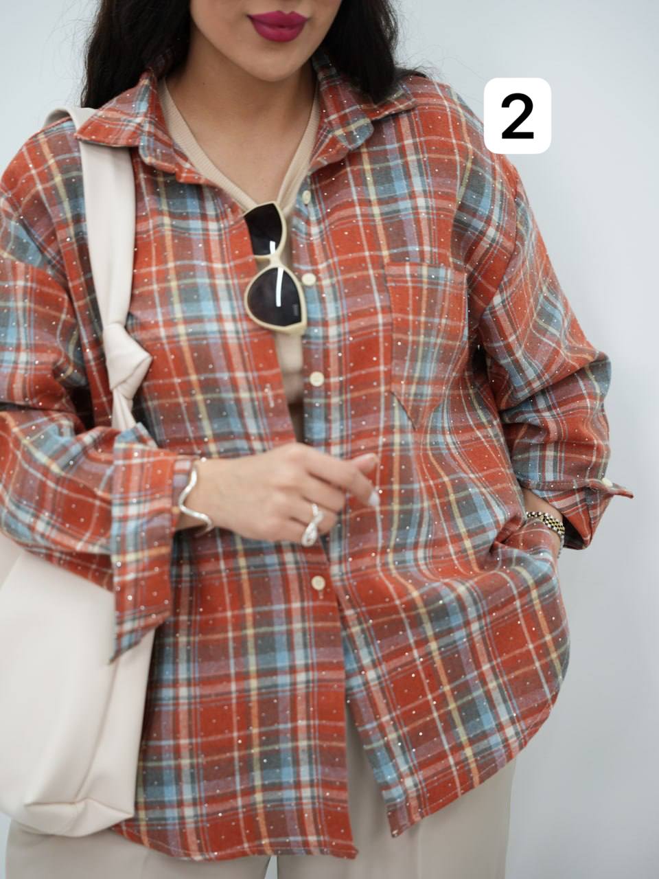 شومیز چهارخونه نگین دار مرسانا کد6990