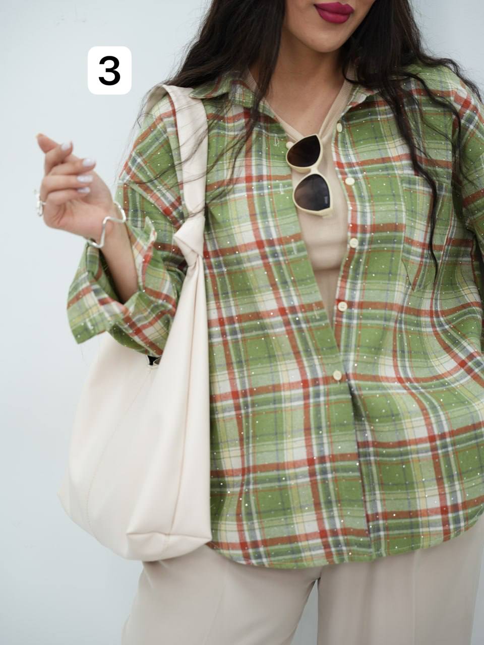 شومیز چهارخونه نگین دار مرسانا کد6990