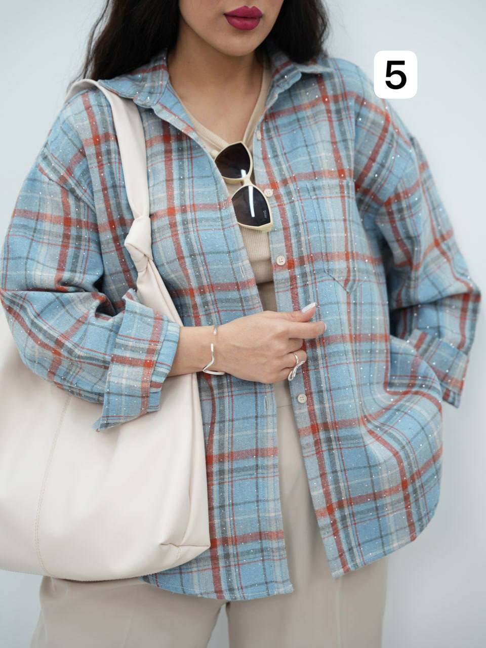 شومیز چهارخونه نگین دار مرسانا کد6990