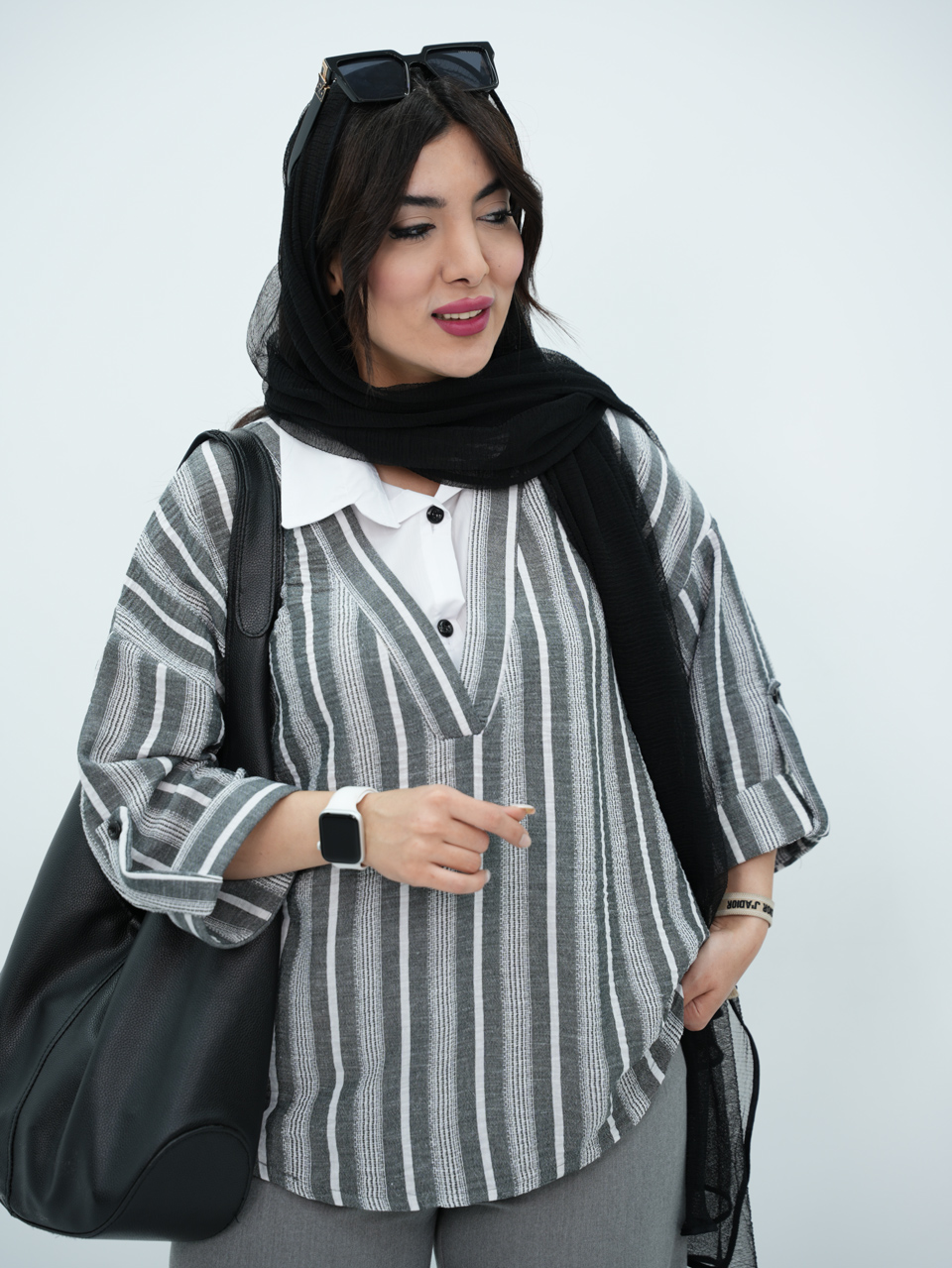جلوبسته راه راه یقه سفید پرتقال کد7068