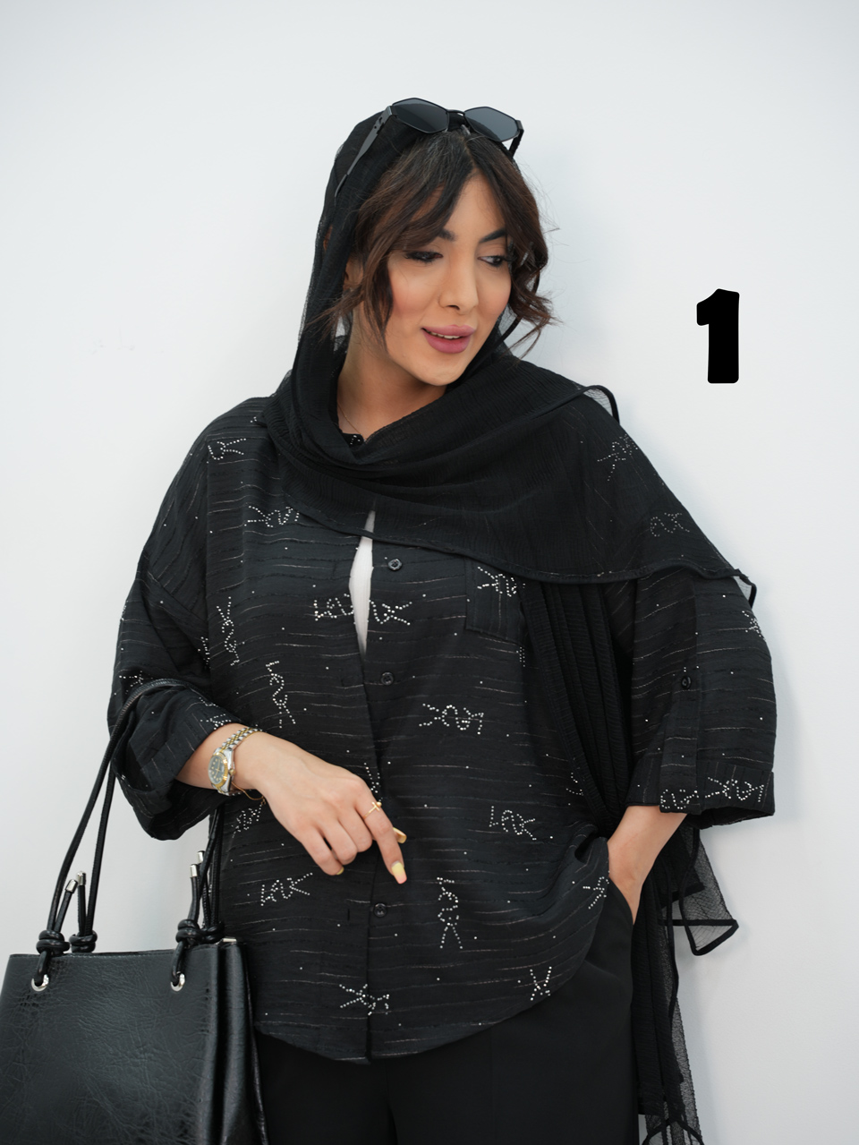 شومیز نگین دار تک جیب دارک کد7326