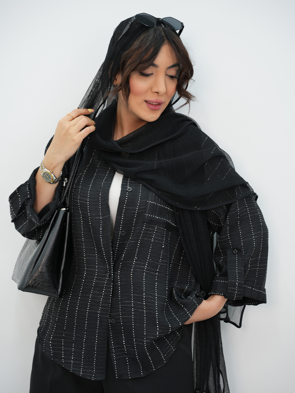 شومیز نگین دار تک جیب دارک کد7326