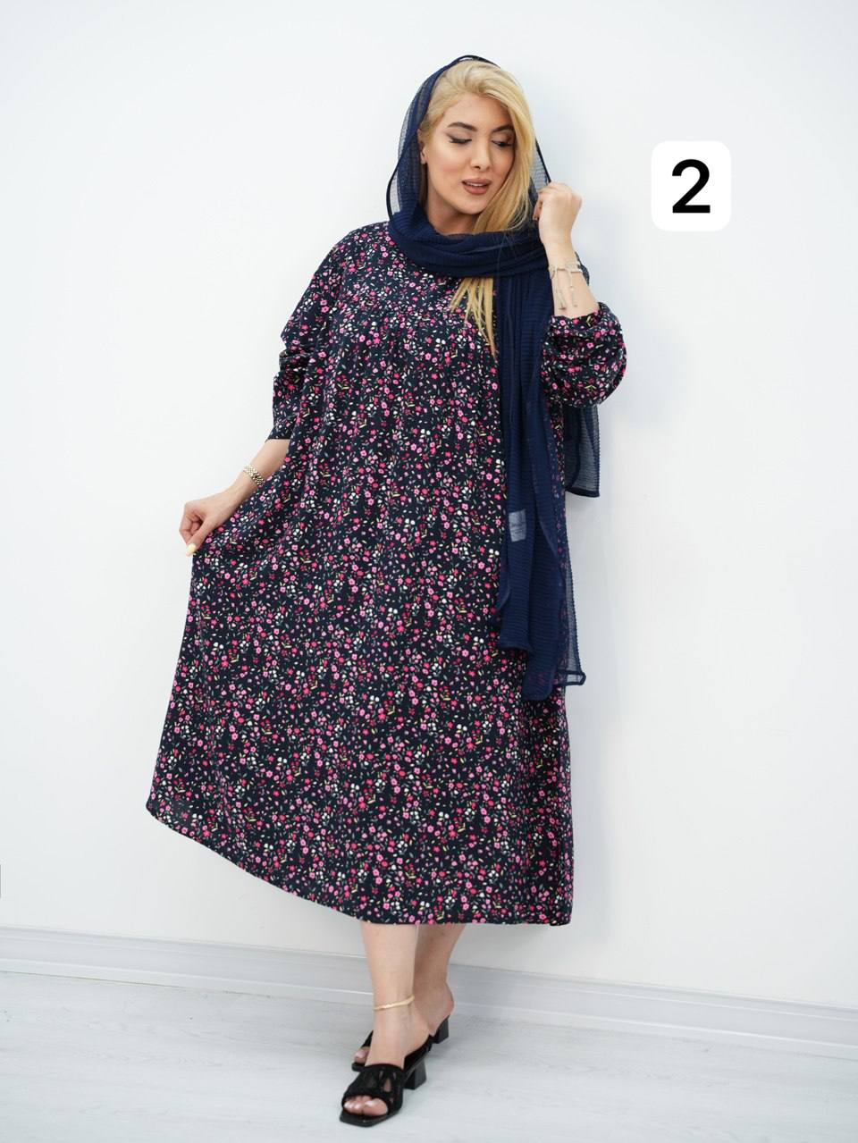 پیراهن نخی سینه چین سندی کد7388