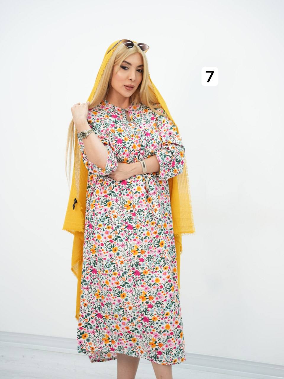 پیراهن نخی سینه چین سندی کد7388