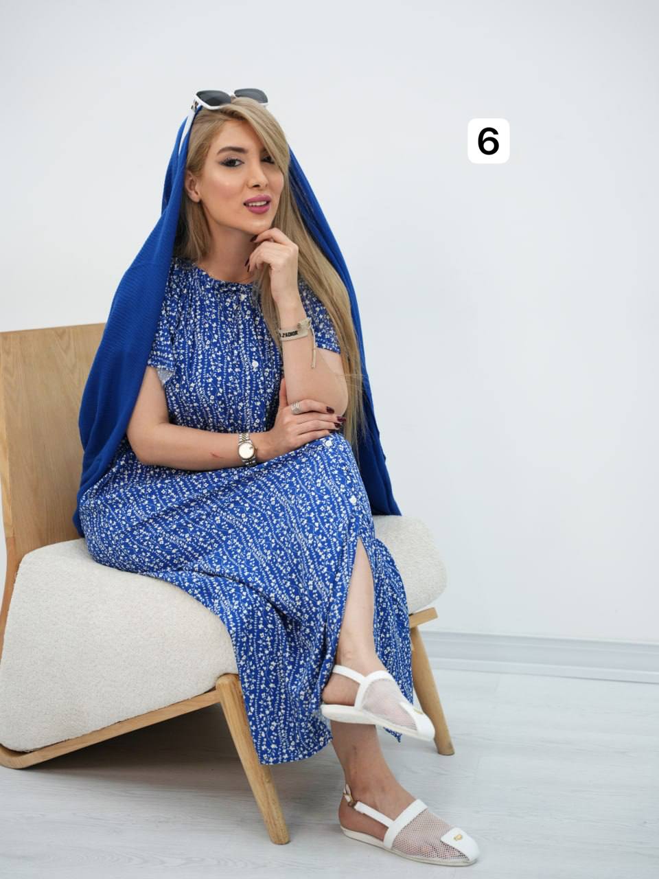 پیراهن نخی یقه قایقی  کد7422
