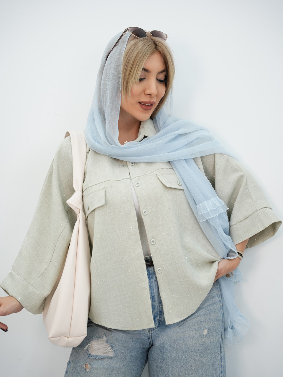 شومیز کیمونو نگین دار خزان کد7438