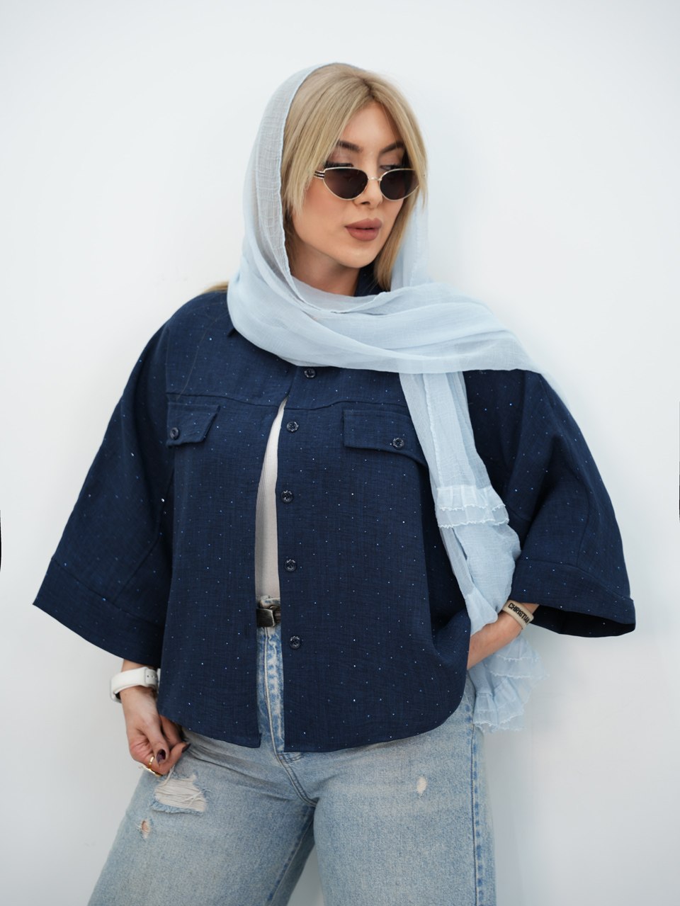 شومیز کیمونو نگین دار خزان کد7438