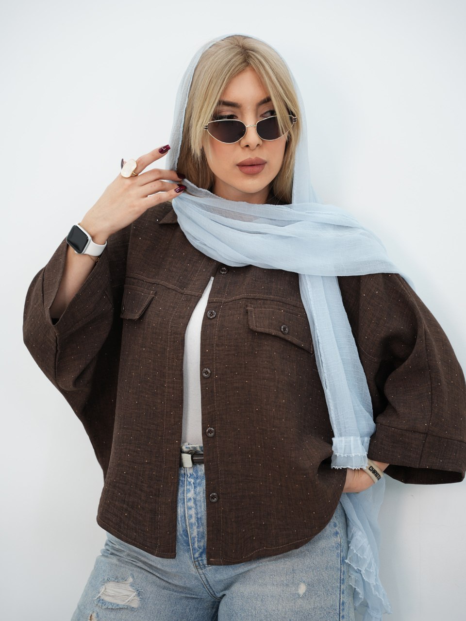 شومیز کیمونو نگین دار خزان کد7438