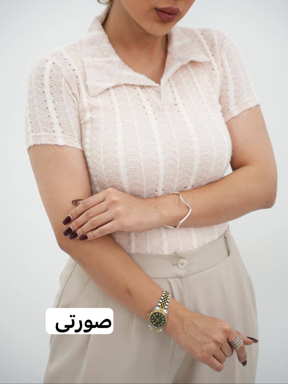 بلوز بلند یقه دار دانتل مرجان کد7540