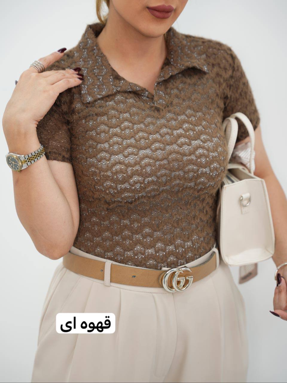 بلوز بلند یقه دار دانتل مرجان کد7540
