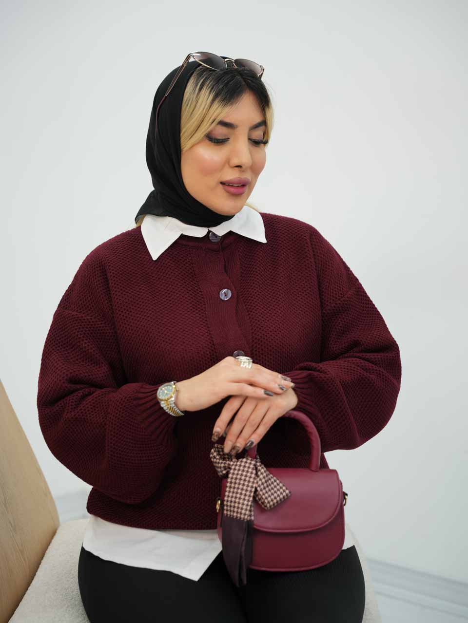 بافت کاردیگن یقه گرد خزان کد7888