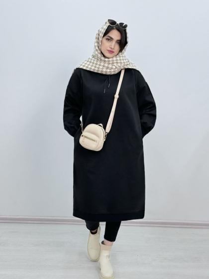 هودی بلند بغل جیب کلاه دار داخل کرک کاربردی بلک کد5173