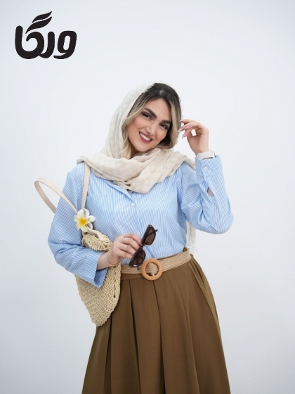 ست شومیز و دامن راه راه پروانه کد5910