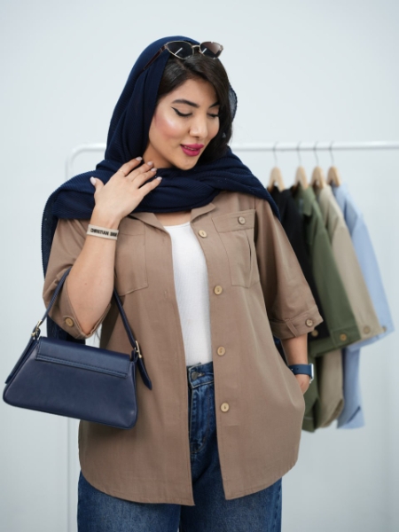 شومیز دکمه چوبی الای کد4267