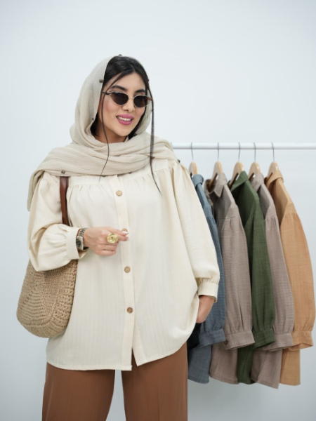 شومیز سینه چین بهاره با جنس سوفیا، بسیار خنک ترند ریحانا کد6039