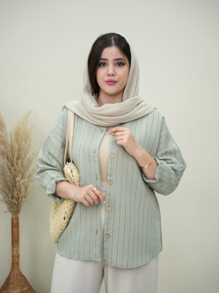شومیز دکمه چوبی لیدی کد6088