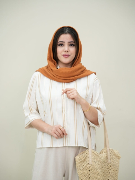 شومیز باکسی راه راه فندق کد6104