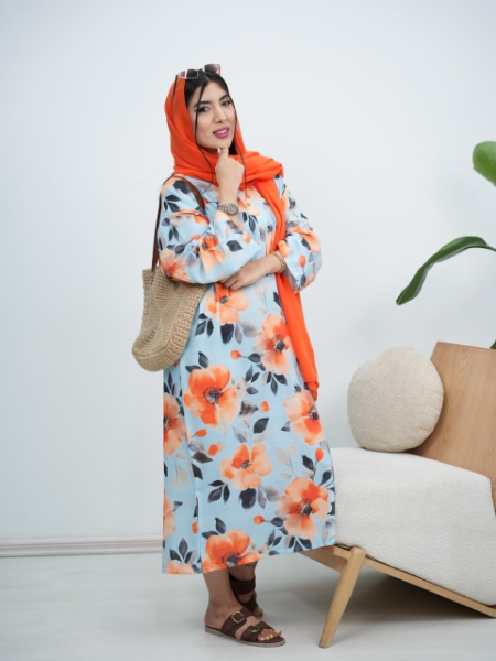 پیراهن ترند و خنک تابستانه دخترانه و زنانه لنین ایتالیایی گلناز کد 6242