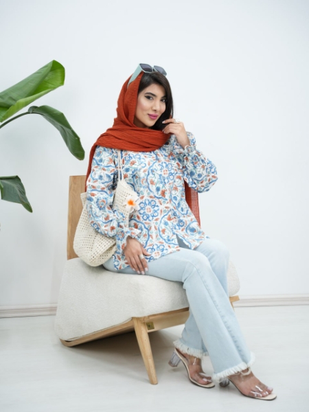 شومیز طرحدار آستین پفی سپیناز کد6267
