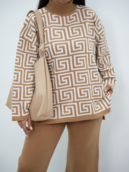 ست بلوز و شلوار یقه اسکی طرحدار باریش کد6356