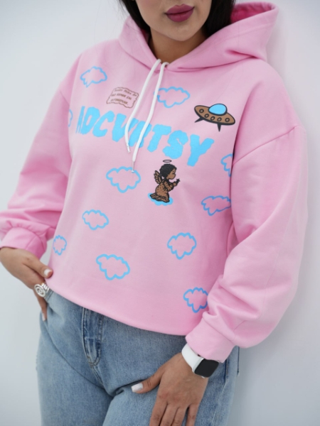 فروش هودی جلو چاپی پینترستی دخترانه و زنانه پاییزه و زمستانه ابر کد6660